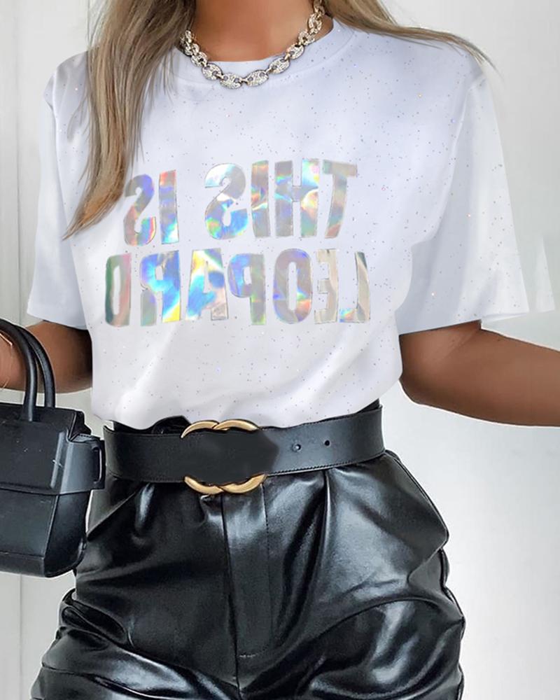 

Sequins Letter Short Sleeve T-shirt, White