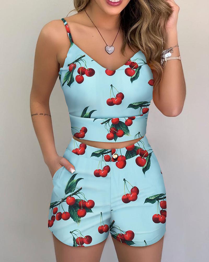 

Print Spaghetti Strap Crop Top & Short Sets, Multicolor