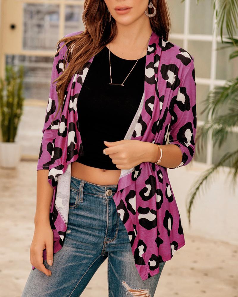 

Print Long Sleeve Cover-up Cardigan, Pink