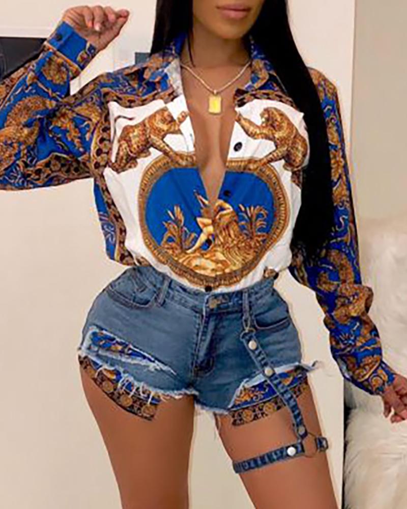 

Fringes Hem High Waist Denim Shorts, Blue