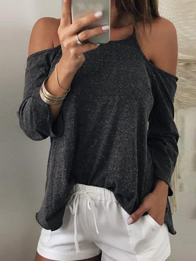 

Halter Cold Shoulder Open Back Casual Blouse