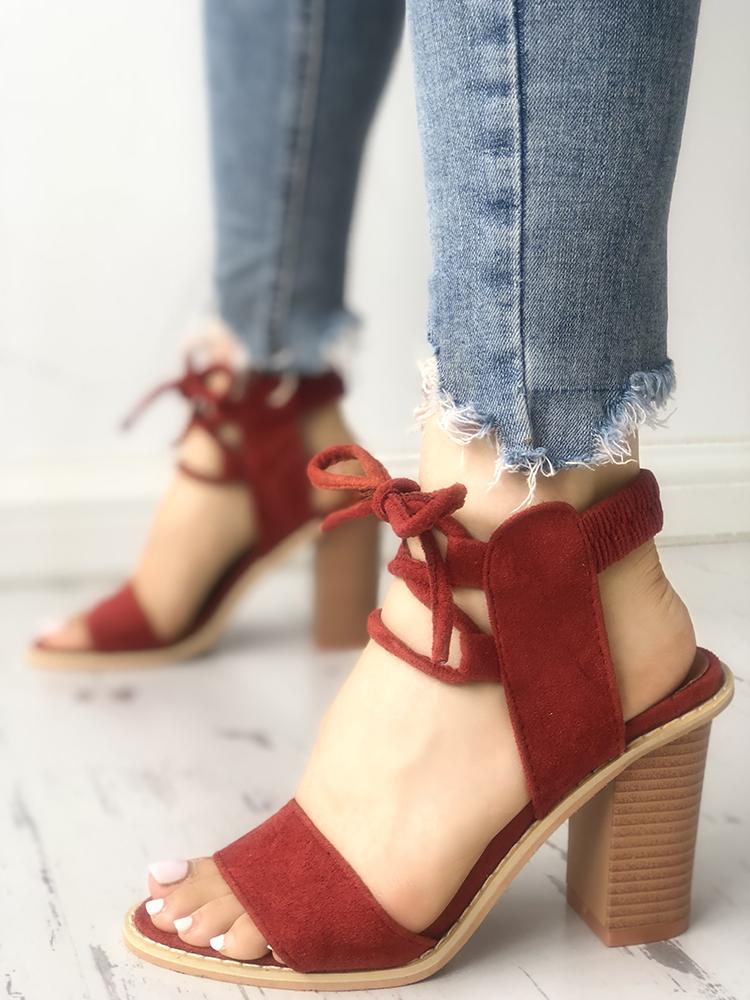 

Suede Lace-Up Slingback Chunky Heeled Sandals