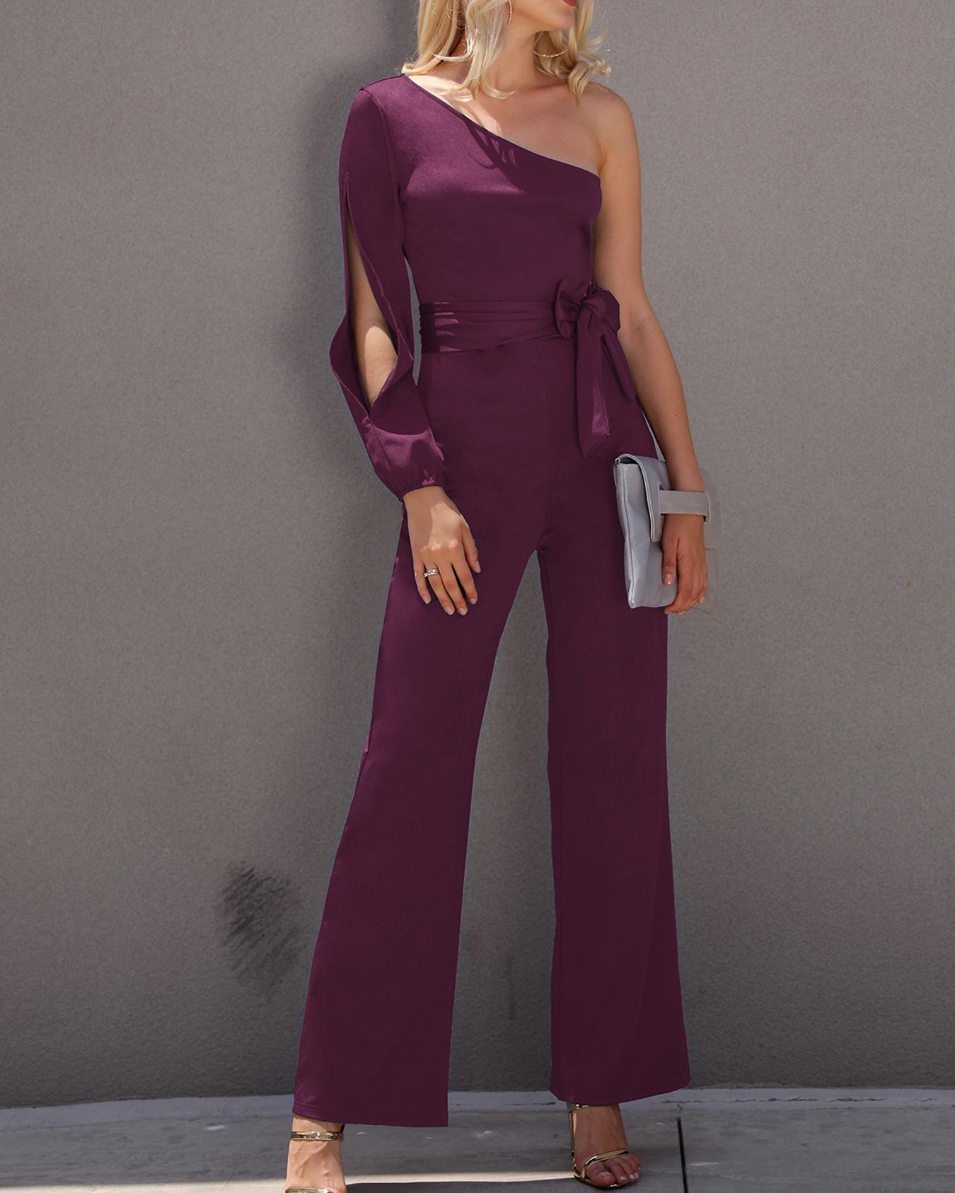 

Stylish One Shoulder Slit Sleeve Black Jumpsuit