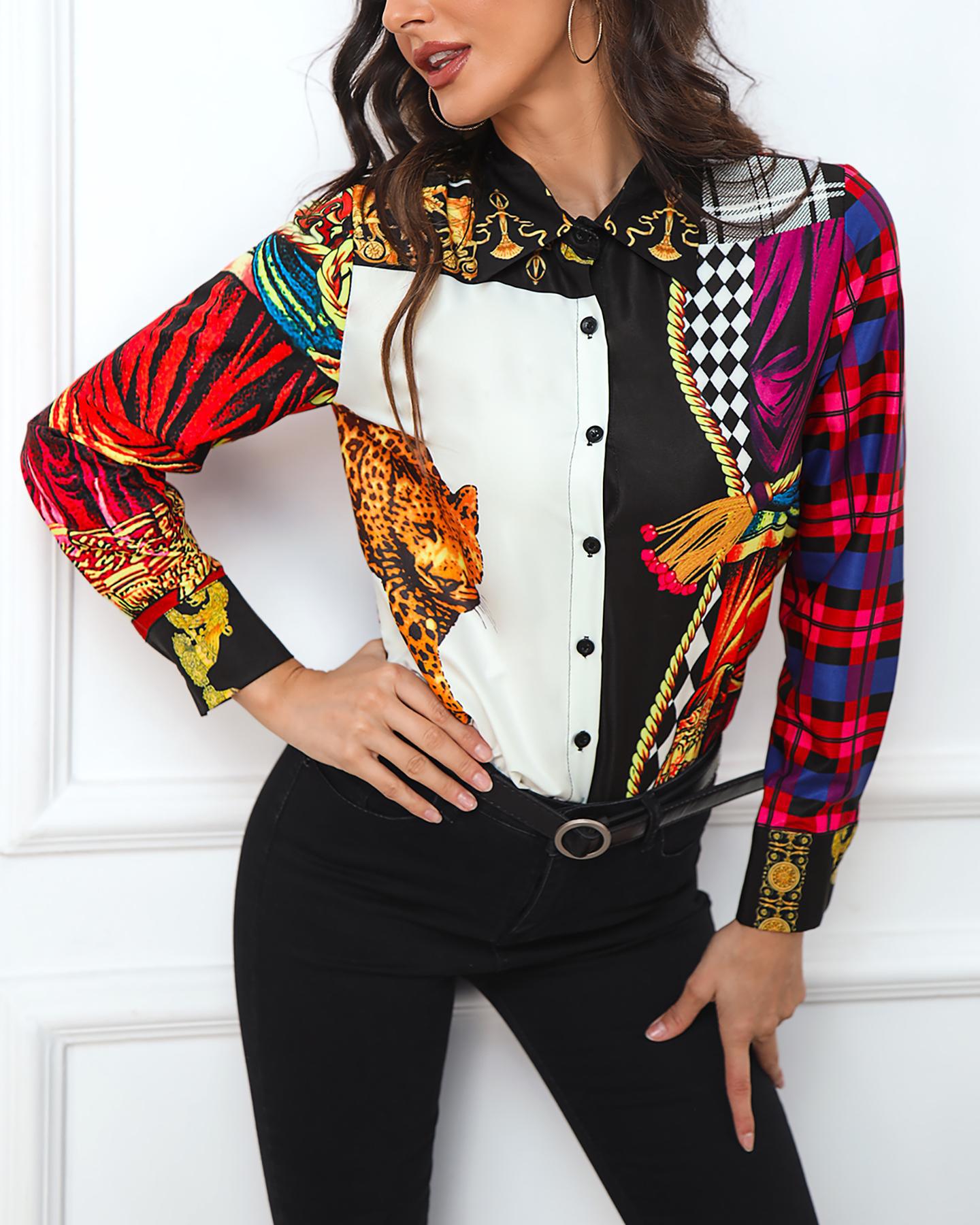 

Abstrct Print Long Sleeve Shirt, Red