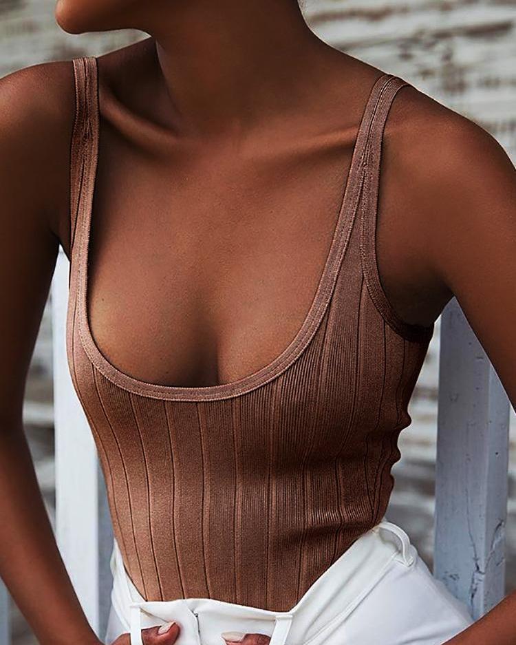 

Low Cut Thick Strap Backless Bodysuit, Apricot