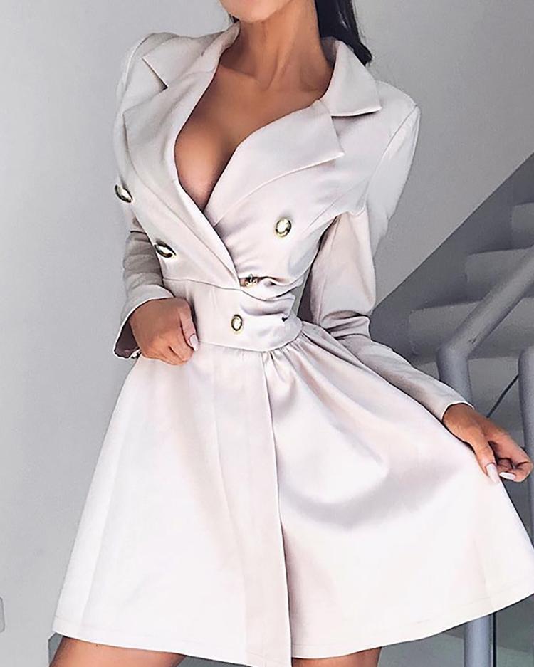 

Long Sleeve Button Design Blazer Dress, White