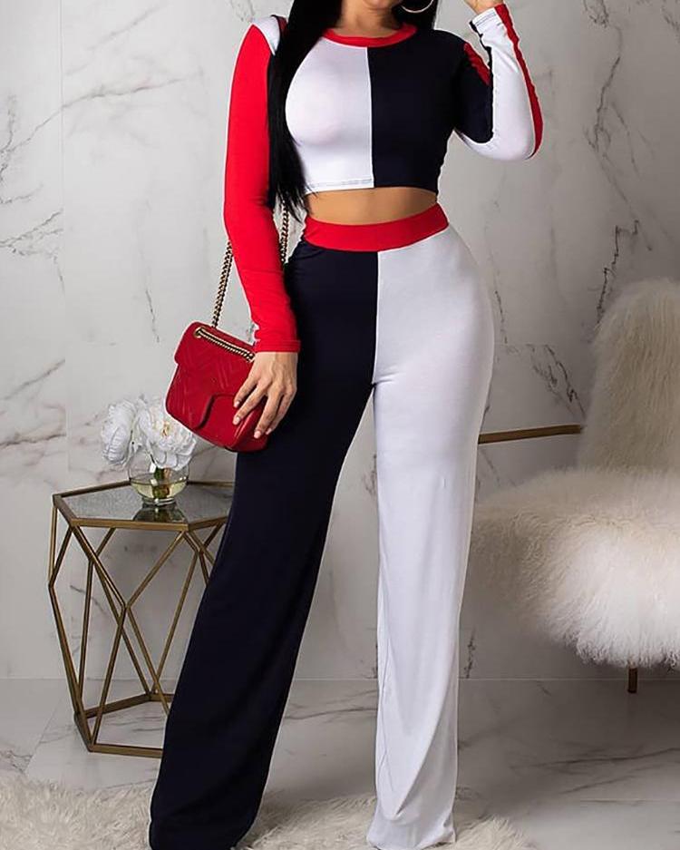 

Colorblock Wide Leg Pants Sets, White
