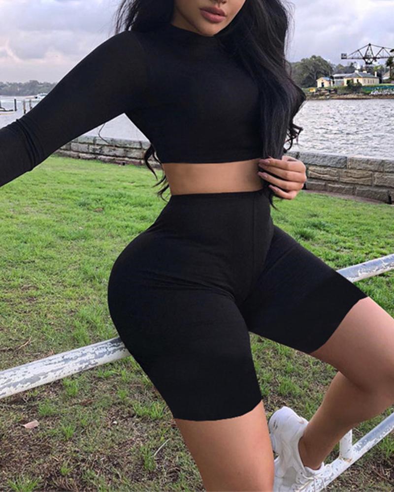 

Solid Color Crop Top & Pants, Black
