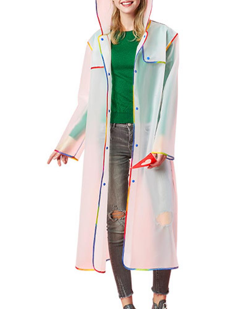 

Multicolored Trim Transparent Raincoat, White