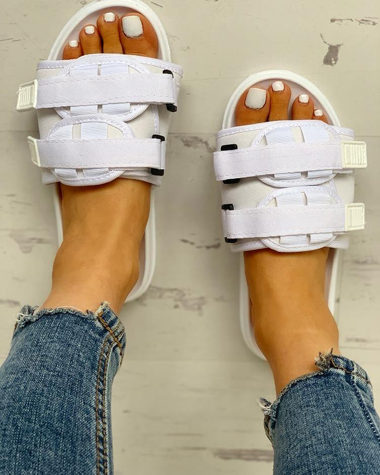 

Velcro Design Open Toe Flat Sandals, White