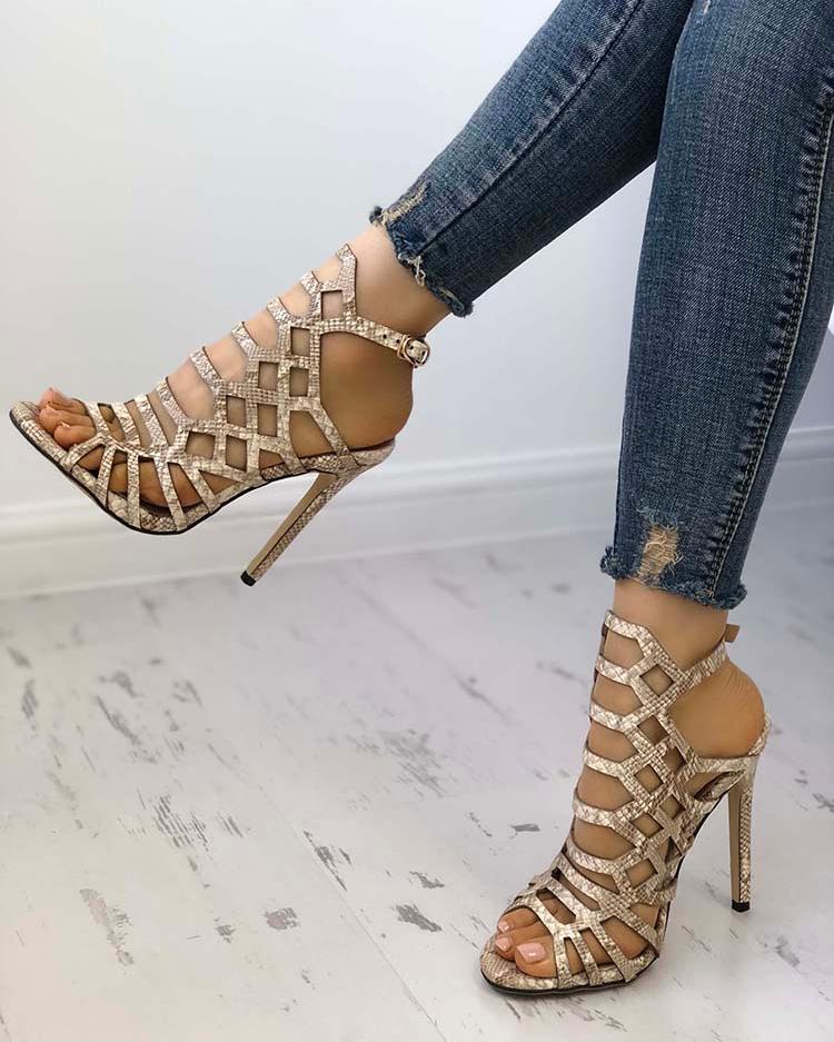 

Woman Serpentine Hollow Out Stiletto Sandals, Apricot