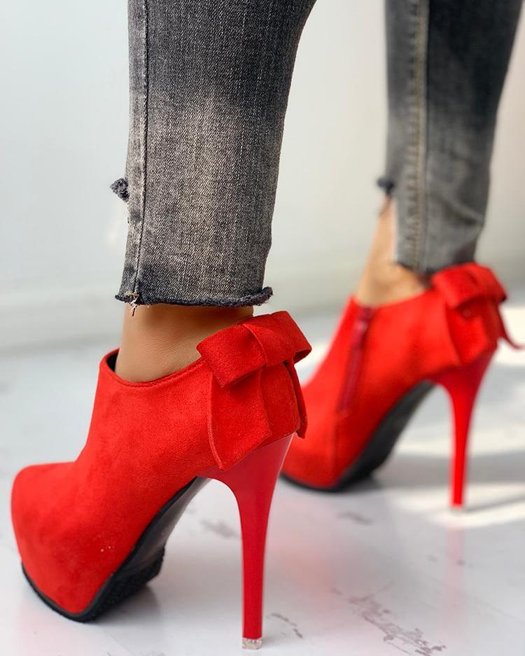 

Suede Platform Bowknot Back Thin Heels, Red