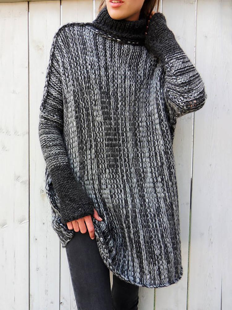 

Splicing Turtle Neck Casual Sweater - Dark Grey