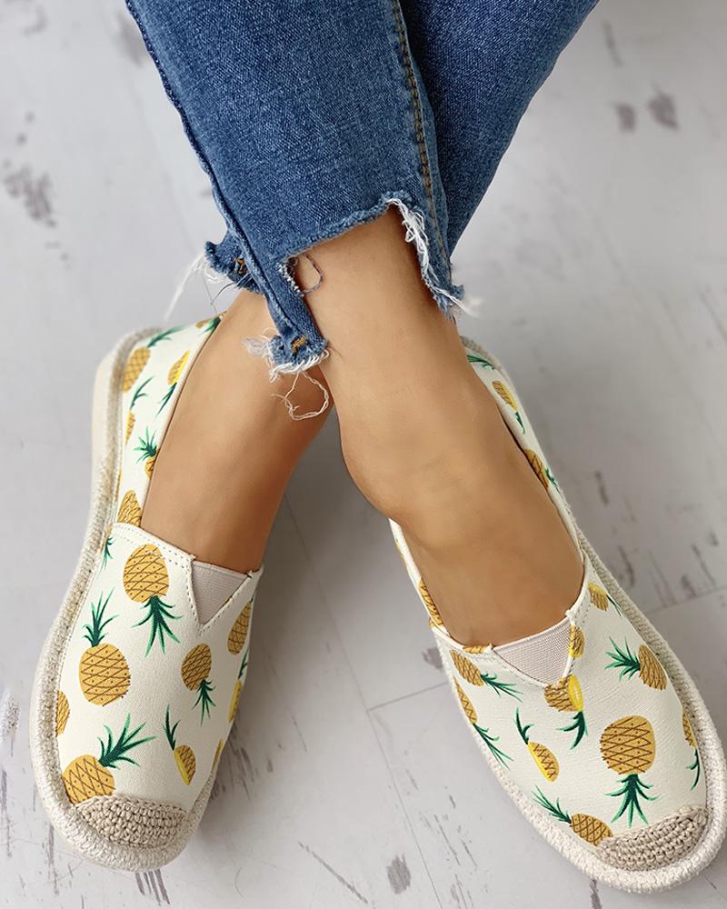 

Fruit Print Flat Casual Shoes, Yellow