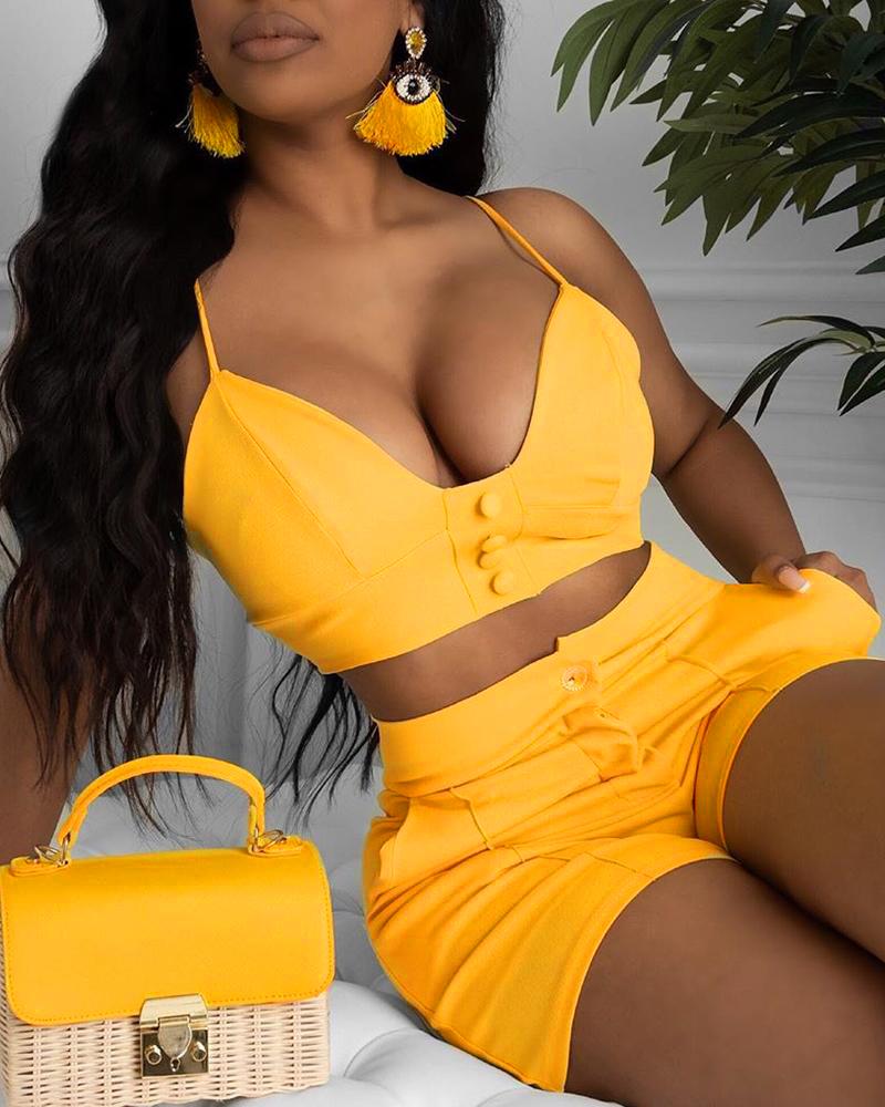 

Solid Spaghetti Strap Top & Shorts Set, Yellow
