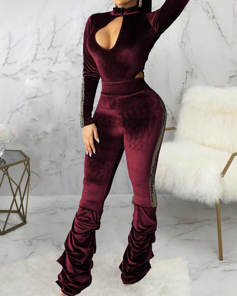 

Chest Cut Out Skinny Jumpsuit, Wine red