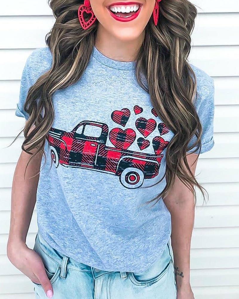 

Car Grid Heart Print Casual T-shirt, Gray