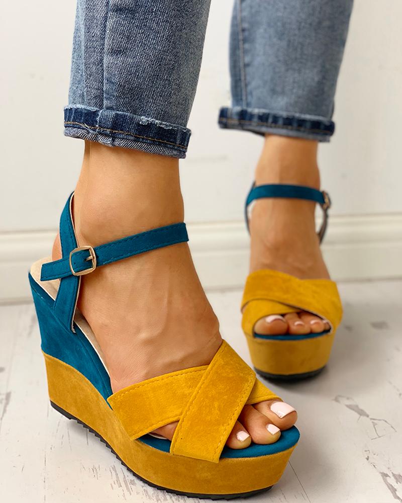 

Colorblock Platform Wedge Sandals, Yellow