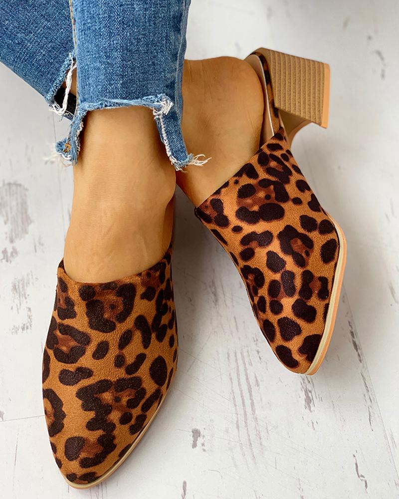 

Pointed Toe Slingback Chunky Heeled Sandals, Leopard