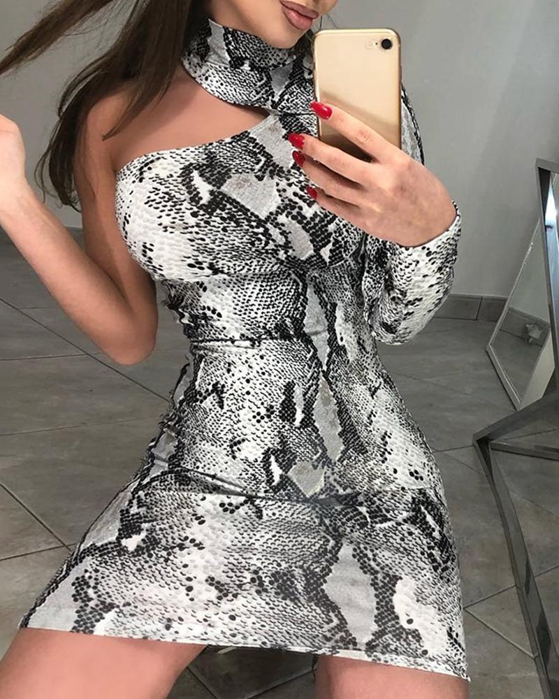

Snakeskin Print One Shoulder Bodycon Dress