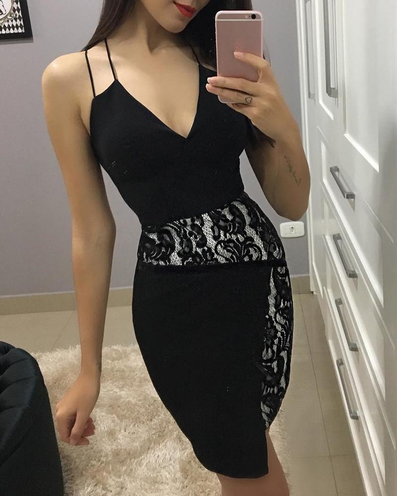 

Double Strap Lace Insert Bodycon Dress