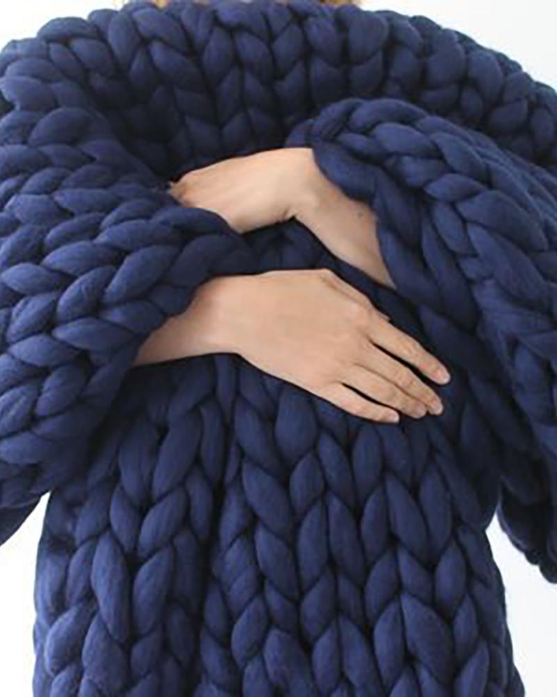 

Plain Soft Handmade Knitting Blanket, Dark blue