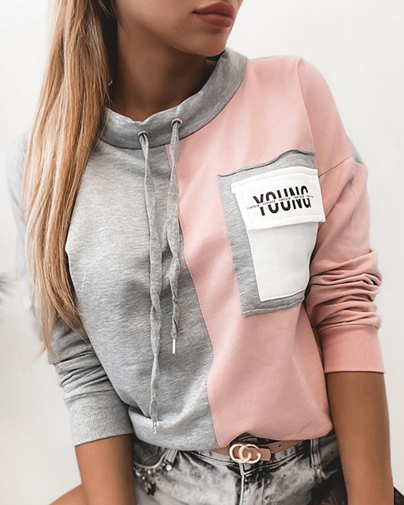 

Colorblock Long Sleeve Loose Sweatshirts, Gray