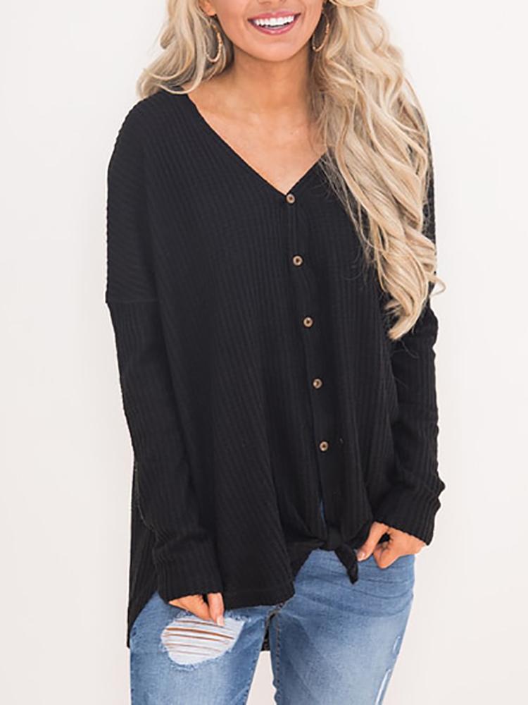 

Solid Long Sleeve Button Through Blouse