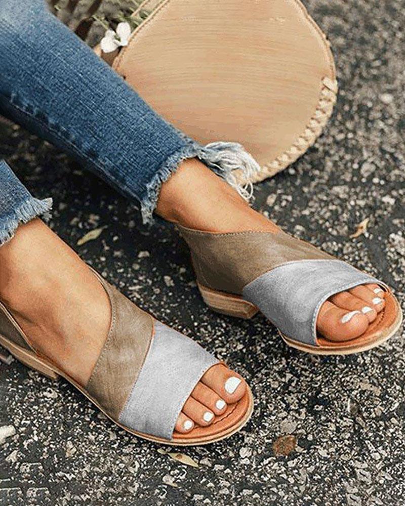 

Open Toe Colorblock Insert Cutout Sandals, Gray