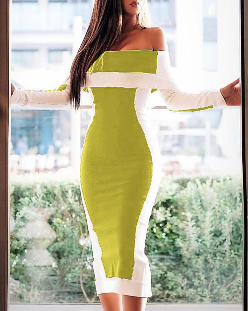 

Off Shoulder Colorblock Insert Bodycon Dress
