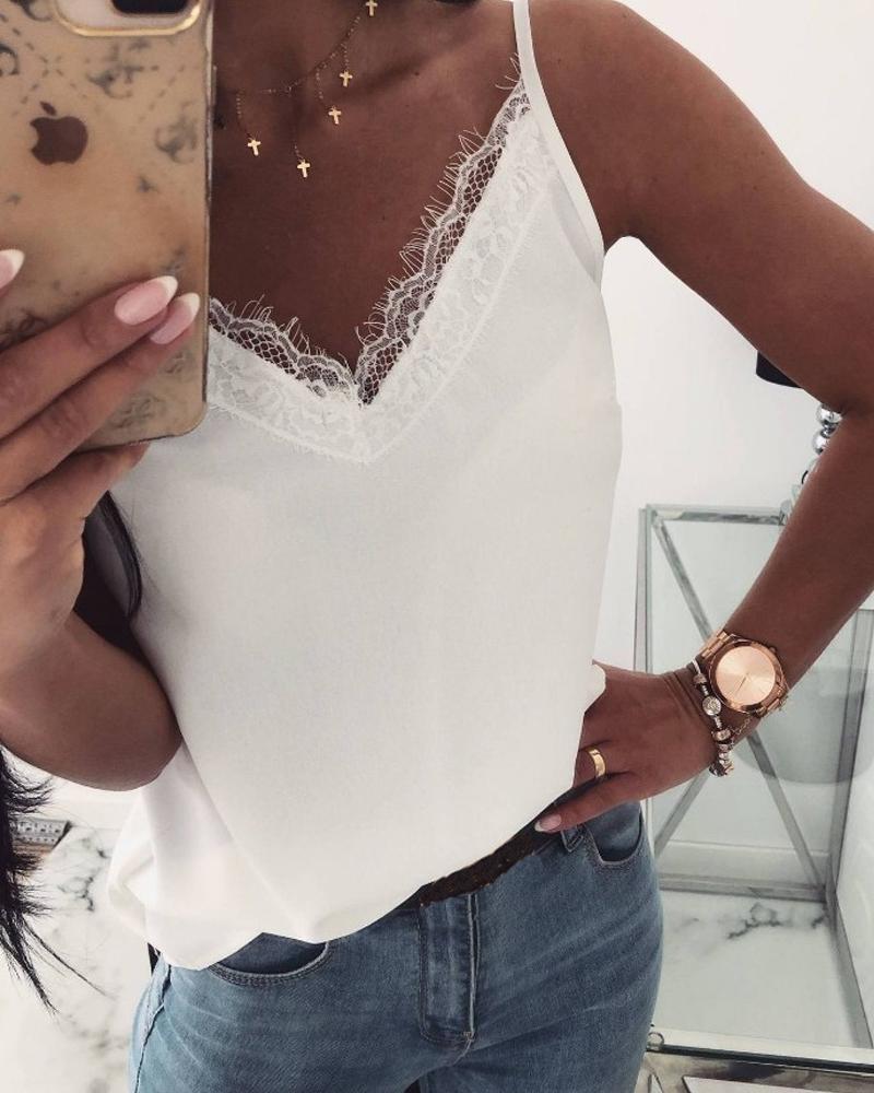 

Lace Hem Backless Tank Top, White