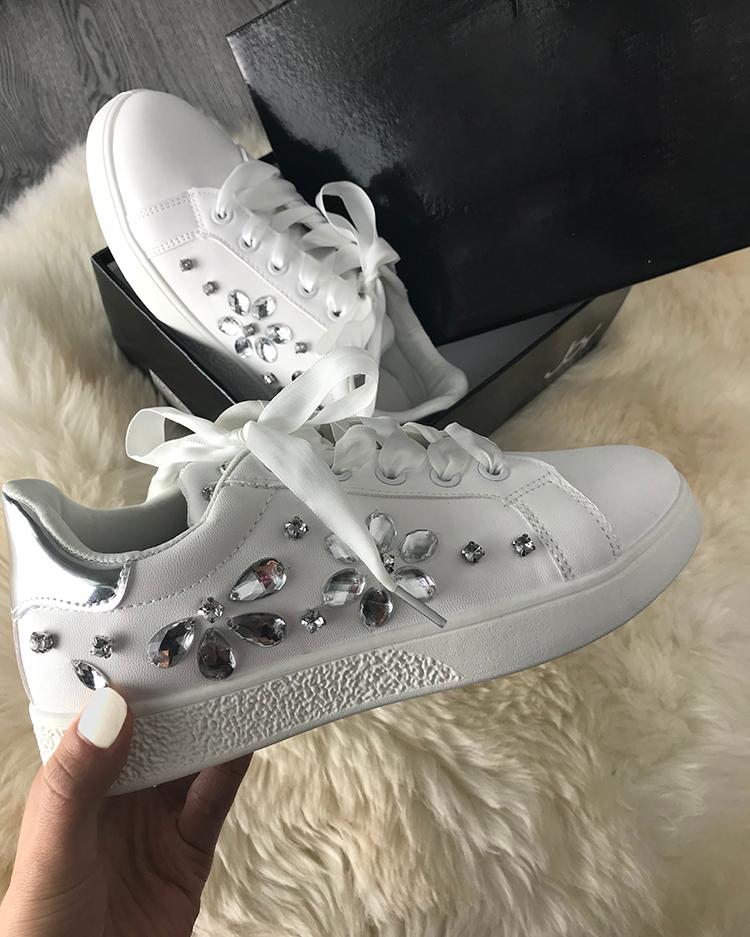 

Shiny Embellished Low Top Sneakers, White