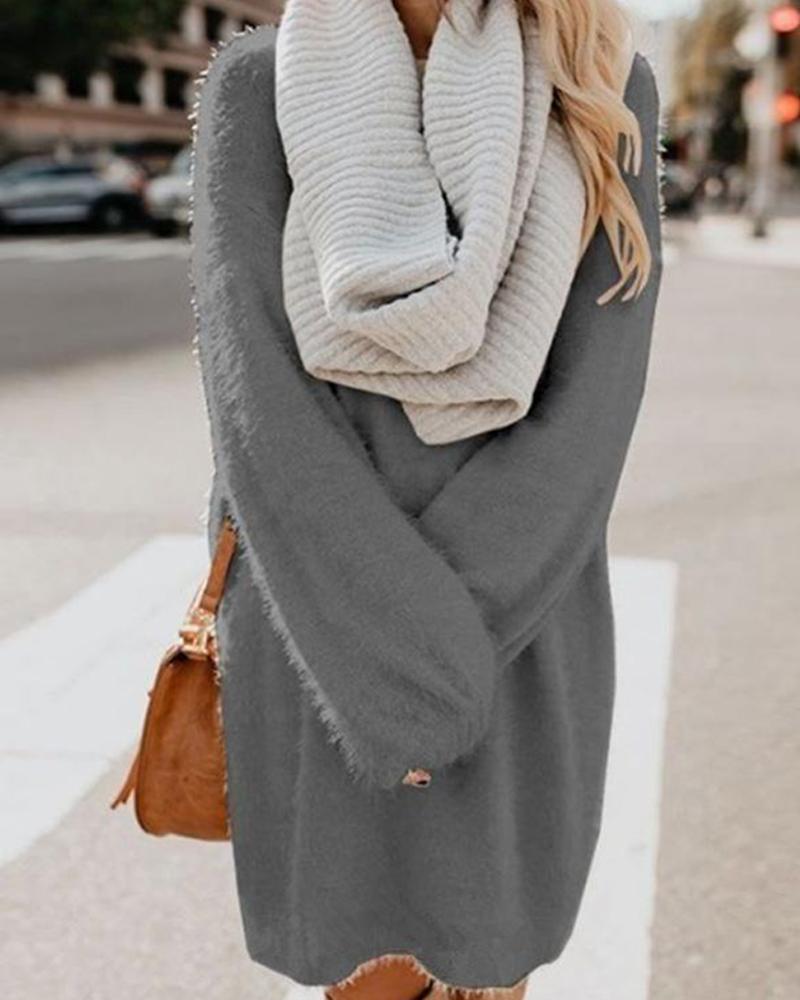 

Solid Color Medium Length Loose Knitting Sweater, Gray