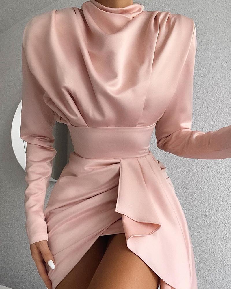 

Solid Ruched Knotted Irregular Dress, Pink