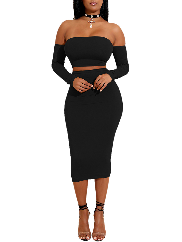 

Off Shoulder Lace-up Open Back Skirt Set