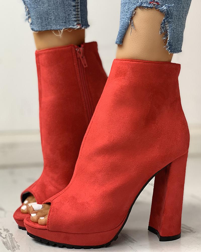 

Snakeskin Print PU Platform Chunky Heeled Boots, Red