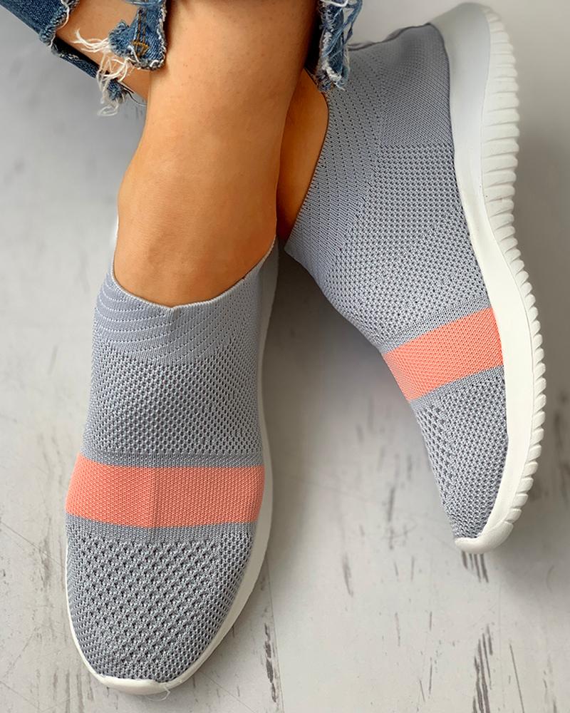 

Colorblock Breathable Casual Flat Sneakers, Gray