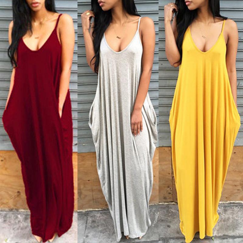 

Trendy Spaghetti Strap Baggy Casual Maxi Dress, Black