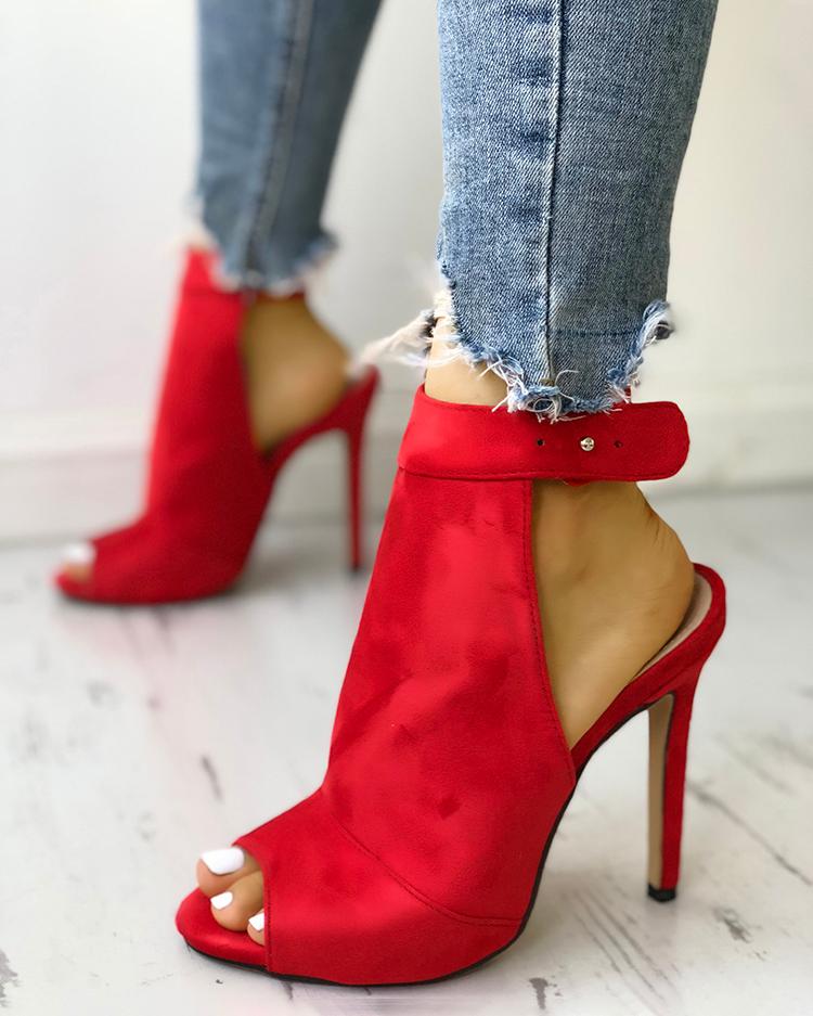 

Solid Peep Toe Slingbacks Thin Heeled Sandals, Red