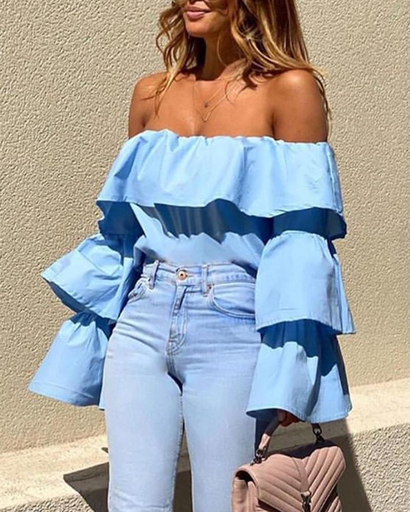 

Off Sholder Layered Ruffle Top, Blue