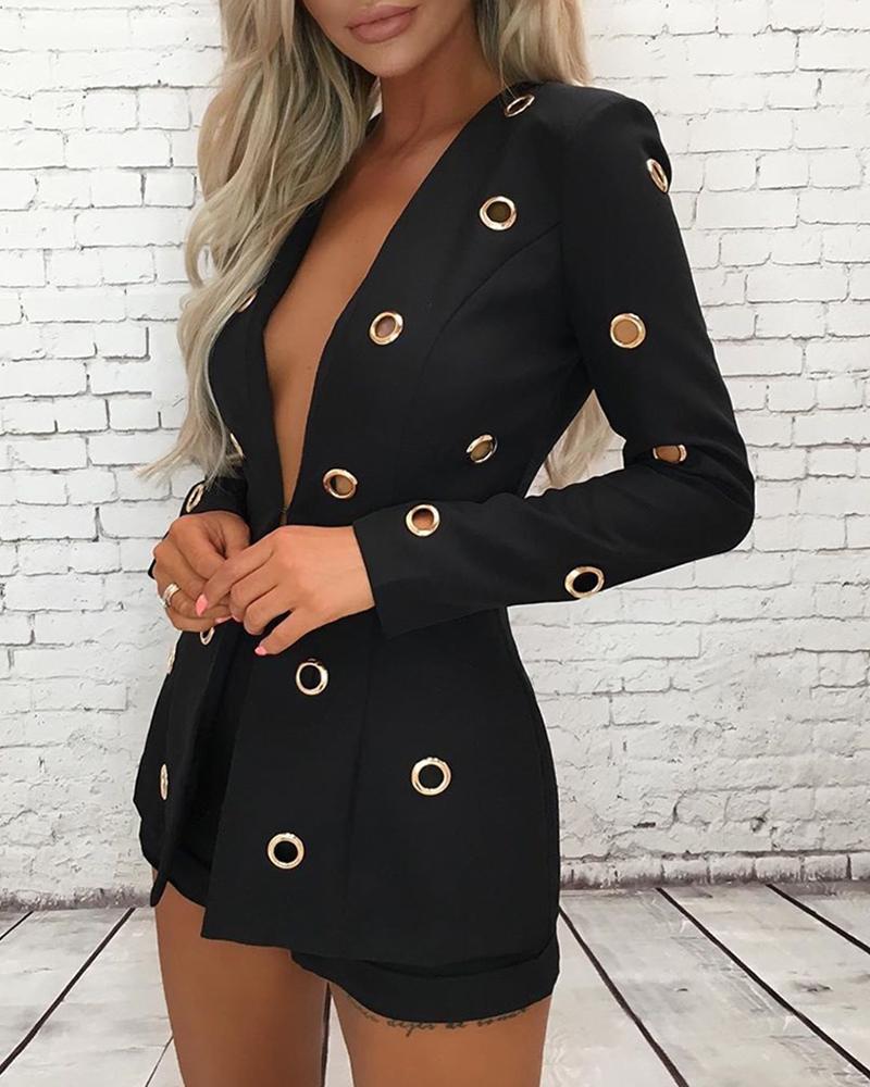 

Plunge Hollow Out Coat & Short Sets, Black