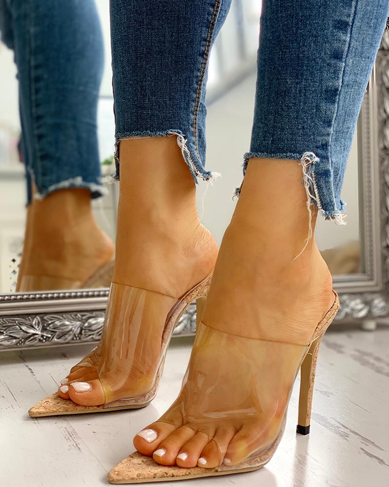 

Peep Toe Transparent Thin Heeled Sandals, Apricot