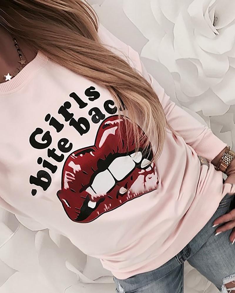 

Round Neck Mouth Letter Print Long Sleeve Casual Sweatshirt