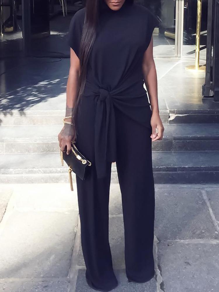 

Solid Batwing Sleeve Ruched Self Belted Jumpsuit