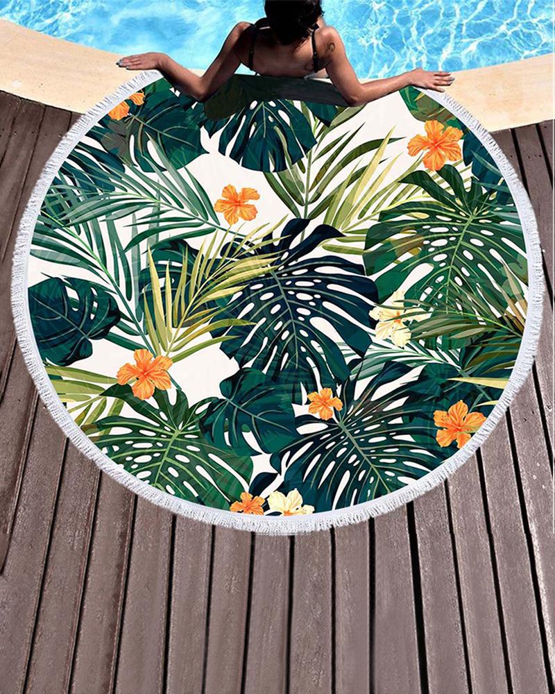 

Boat Anchor Tropical Print Tassel Pool Beach Towel Blanket(150CM*150CM, Green