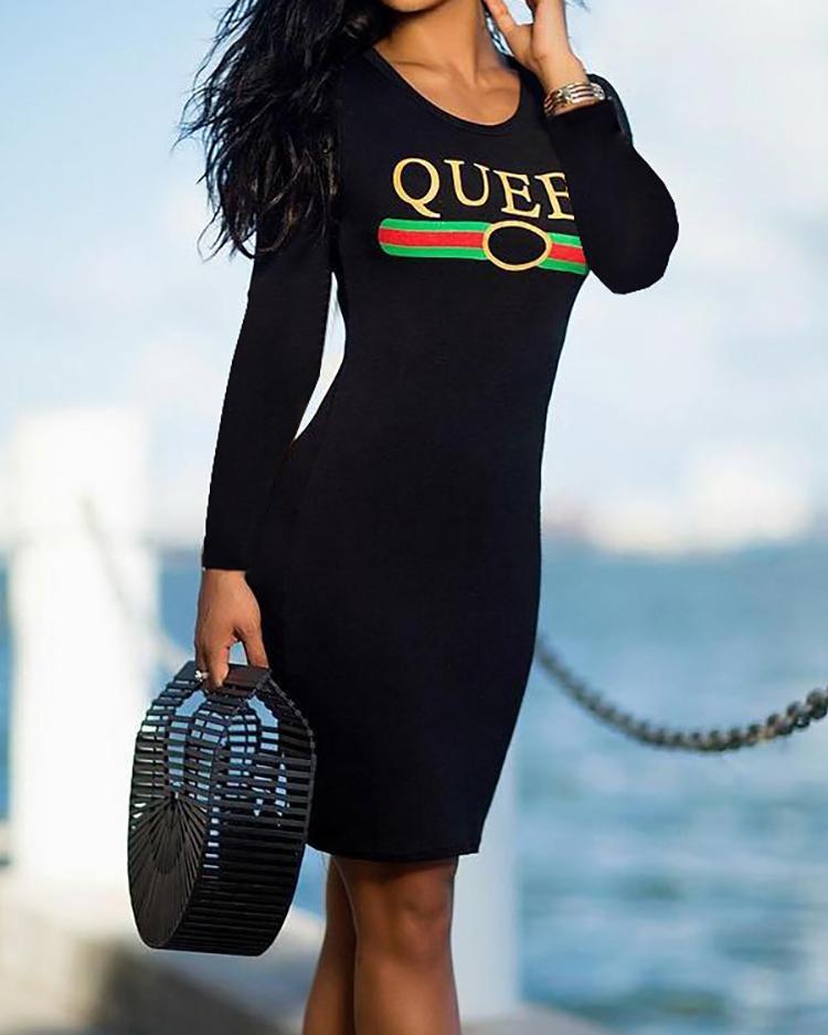 

Letter Print Long Sleeve T-Shirt Dress