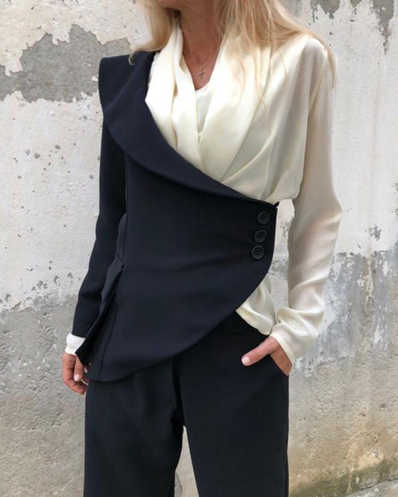 

Contrast Color Lapel Collar Long Sleeve Top