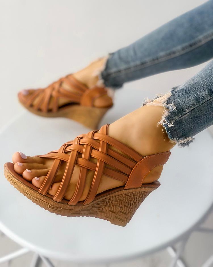 

Multi-strap Criss Cross Platform Wedge Sandals