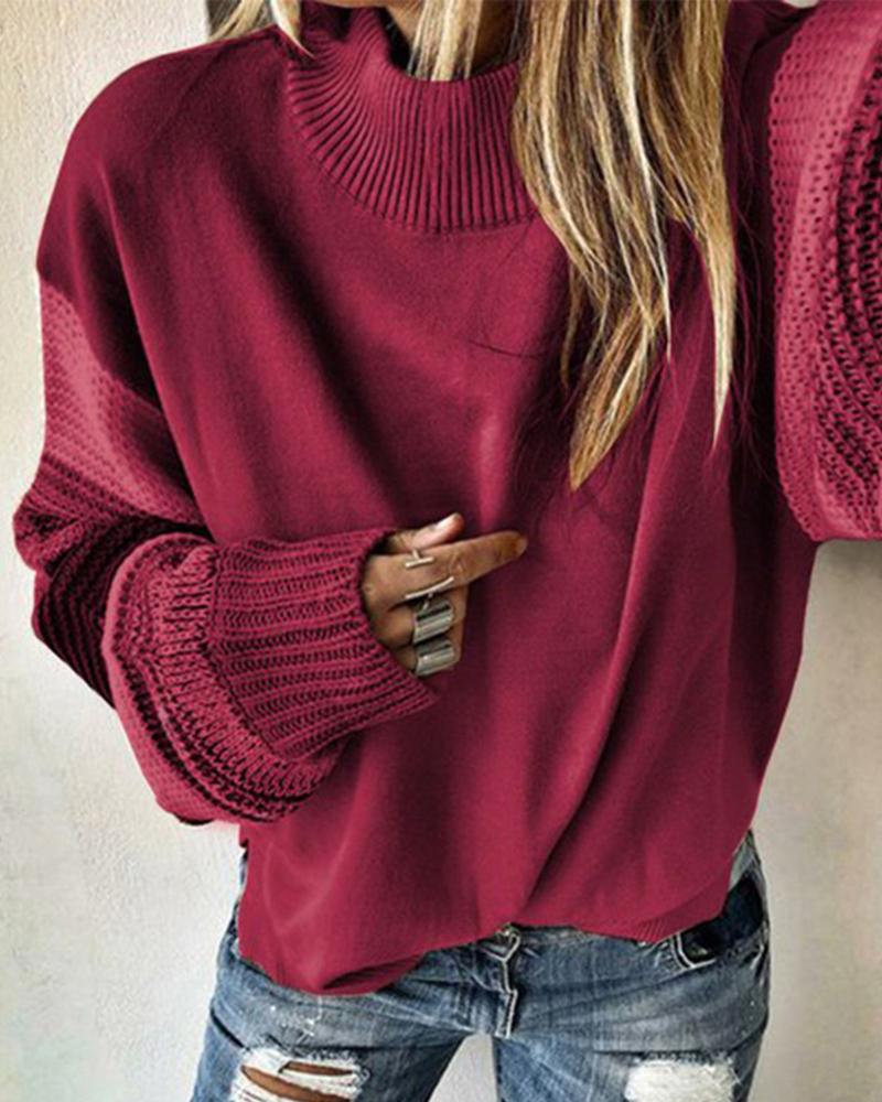 

Colorblock Patchwork Design Casual Sweater, Wine red