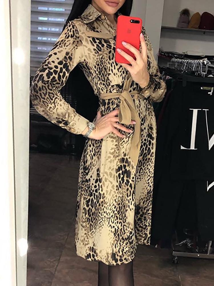 

Leopard Print Belted Shirt Dress